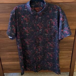 Guns, roses, and skulls collared shirt